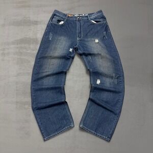 AKADEMIKS Vintage Blue Faded Baggy Crazy Y2K Denim Wide Leg Jeans 36 x 33